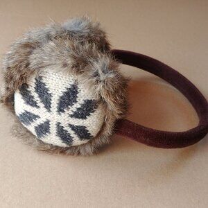 Vintage Nathaniel Cole 100% wool earmuffs cream black brown with fur